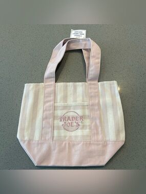 Trader Joe's Pink Stripe Canvas Tote Bag